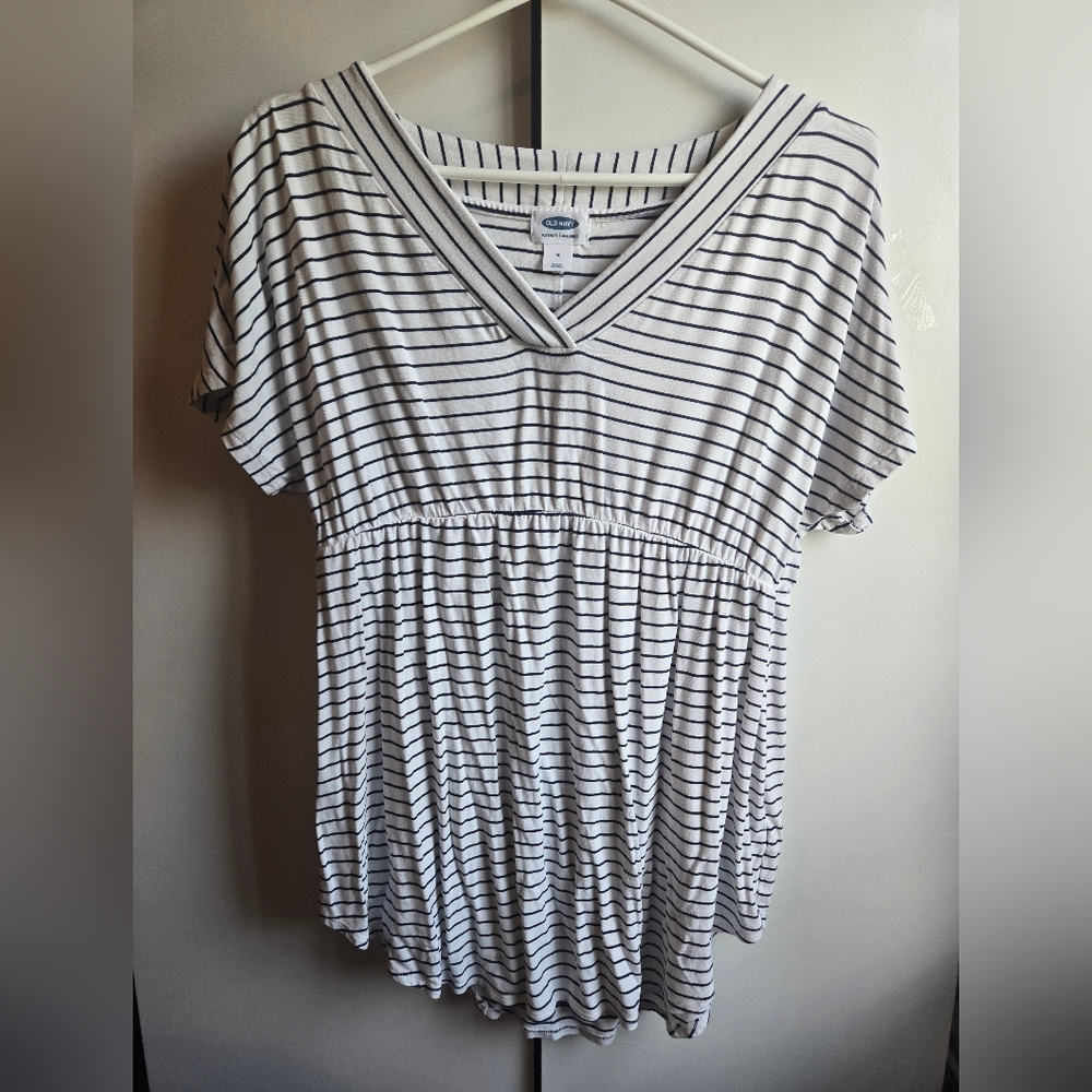 Old Navy Black and White Striped V-Neck Maternity Top